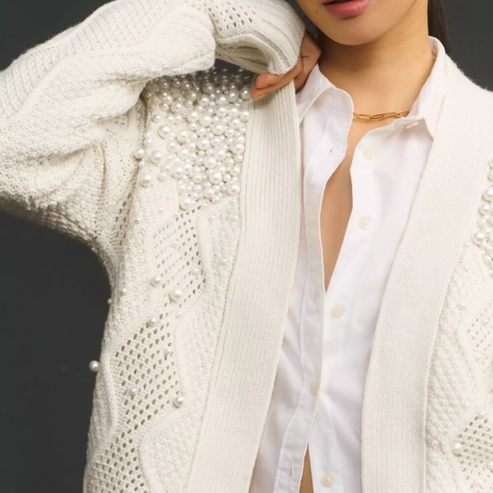 By Anthropologie Pearl Cable Cardigan Sweater